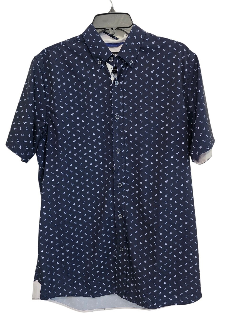 Fried Denim Men's Slim Fit Short Sleeve Button Down Shirt Navy Blue Size Mediun